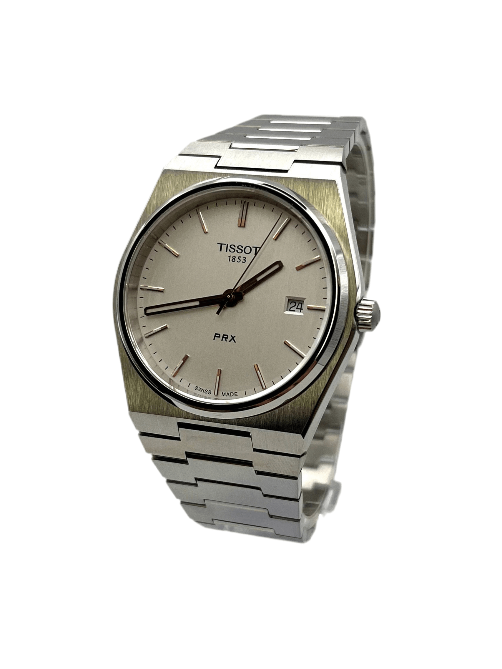 Tissot PRX Quartz T137.410.11.031.00 40mm stainless steel men’s watch with silver dial, date display, sapphire crystal, and 100m water resistance