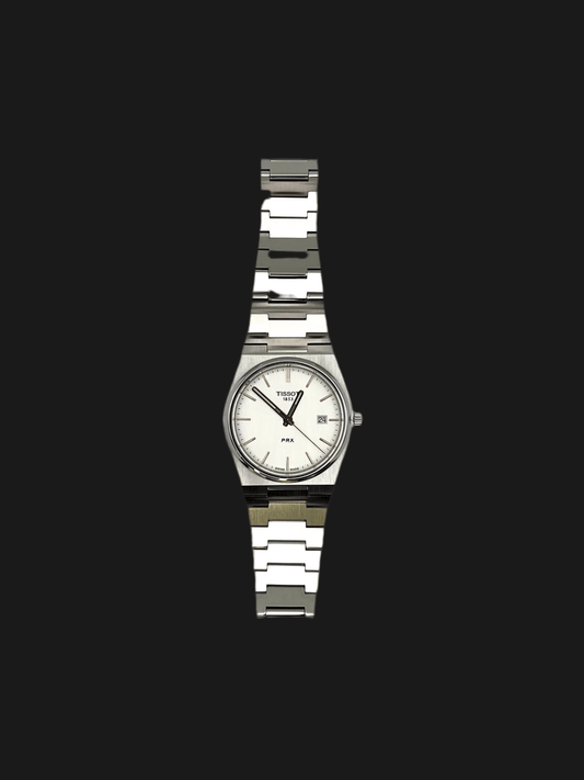 Tissot PRX Quartz T137.410.11.031.00 40mm stainless steel men’s watch with silver dial, date display, sapphire crystal, and 100m water resistance