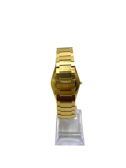 Tissot PRX Quartz T137.410.33.021.00 40mm stainless steel men’s watch with gold dial, date display, sapphire crystal, and 100m water resistance